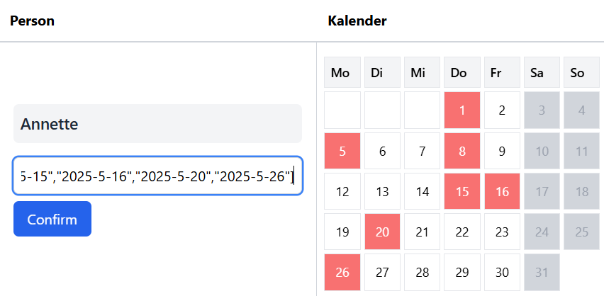 Sperrzeiten eintragen
